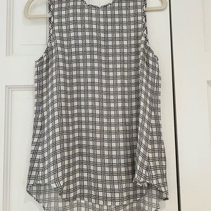 Theory Black and White Silk Plaid Tunic Blouse